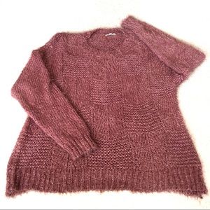 Easel Eyelash Patchwork Knit Rust Sweater-M/L